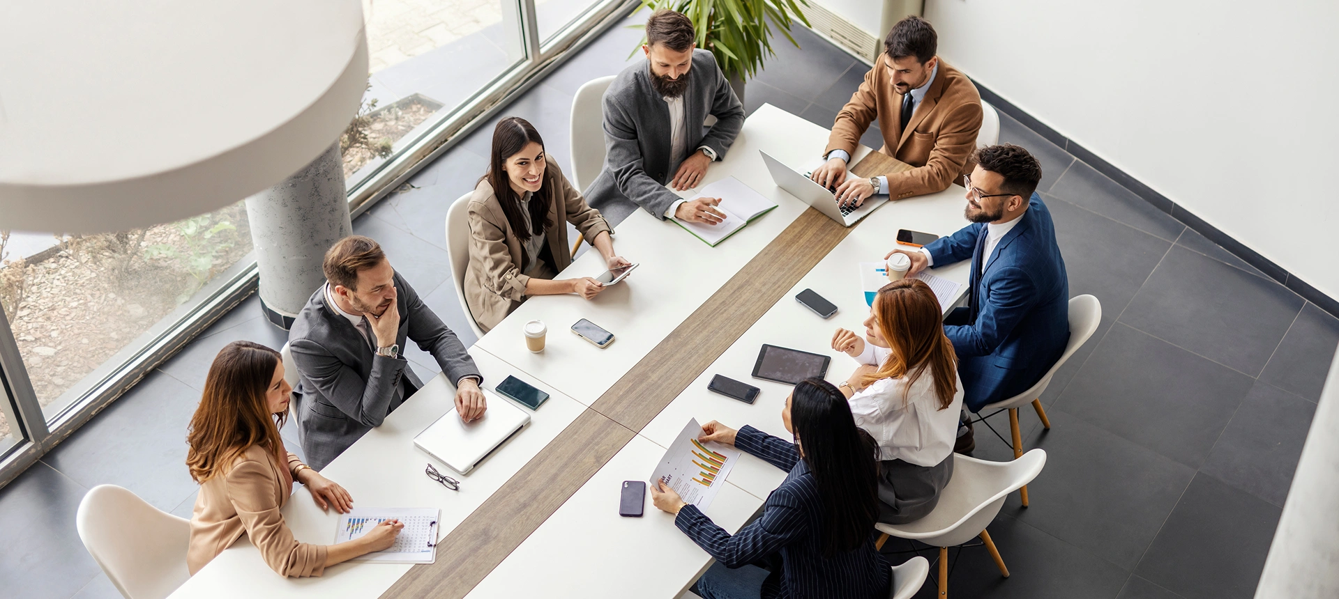 Team discussing strategy at conference table